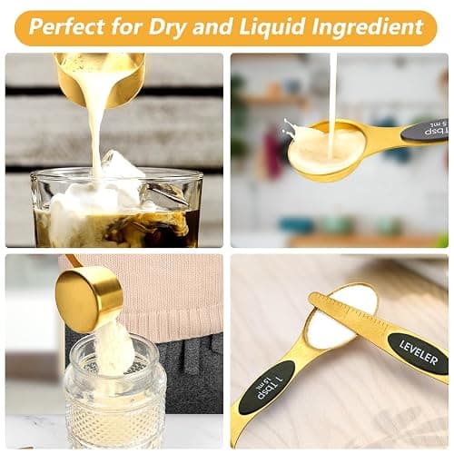 GuDoQi 15pcs Gold Magnetic Measuring Spoons and Cups Set, Stainless Steel 8 Dual Sided Magnetic Measuring Spoons set with Leveler, 7 Cups, Measurement for Liquid and Dry Ingredients for Kitchen thumbnail 5