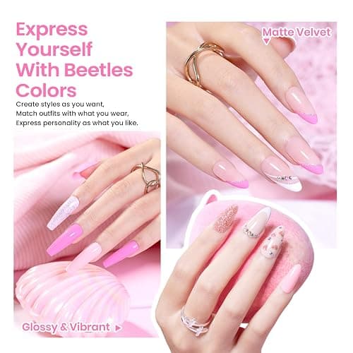 Beetles Gel Nail Polish Kit with 48W light 18 Pcs Gel Starter Kit,6 colors Nude Pink French White Glitter Gel Polish Soak Off Base Top Coat Gel Art Manicure Kit thumbnail 2
