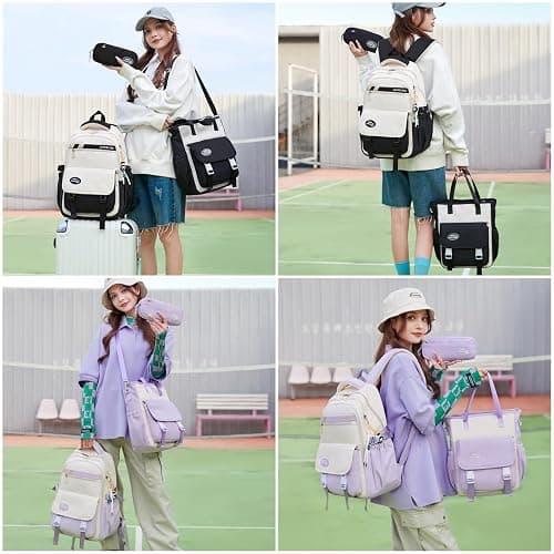 Mildame Backpacks for Girls Set, Aesthetic Backpack for Teens, Lightweight Classic Backpack for Kids, 3Pcs Boys Girls Bookbags with Cute Pendant thumbnail 3