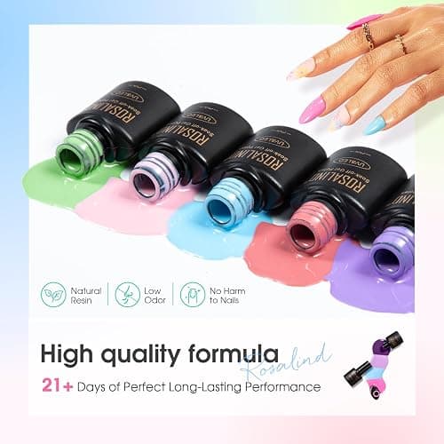 ROSALIND 100PCS Gel Nail Polish Set, 92 PCS Colors Gel Polish Set with 8 Bottles of Base and Glossy Matte Top Coat Starter Nail Set Suitable for All Seasons Gift for Women thumbnail 4
