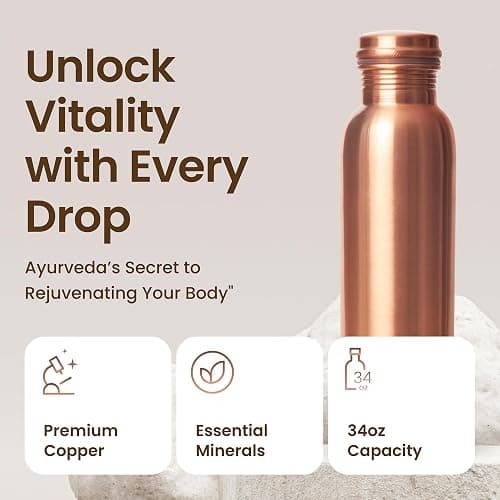 Otiem 100% Copper Water Bottle for Drinking Water, 34 Oz Smooth Finish – Stay Hydrated and Enjoy Ayurvedic Benefits – Leak-Proof, Temperature Retention, Eco-Friendly Design – Durable Copper Bottle thumbnail 5