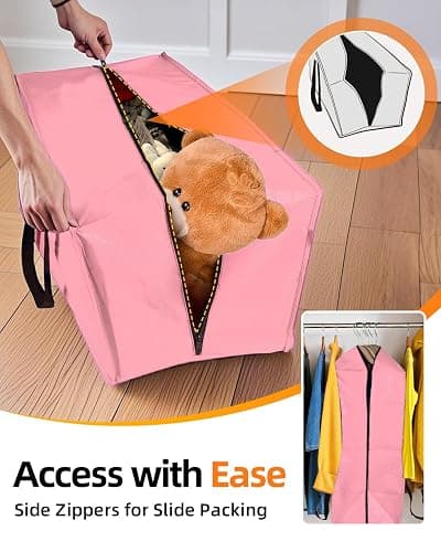 AdeaBag 12 Pack Extra Large Moving Bags, Heavy Duty Packing Bags with Zippers and Handles for Space Saving, Clothes Storage, College Essentials, Travel, Pink thumbnail 4