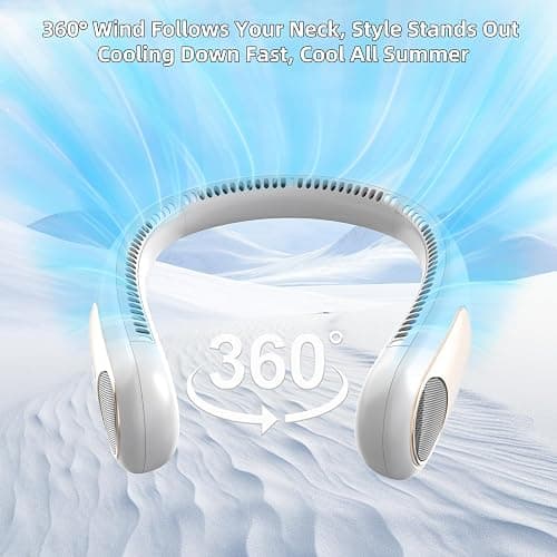 Namecute Portable Neck Fan, Personal Wearable Bladeless Fan for Outdoor Indoor, LED Display, 360° Cooling, 4-Speeds, 6000mAh USB Rechargeable, Birthday Gifts for Men Women Dad Mom (White) thumbnail 2