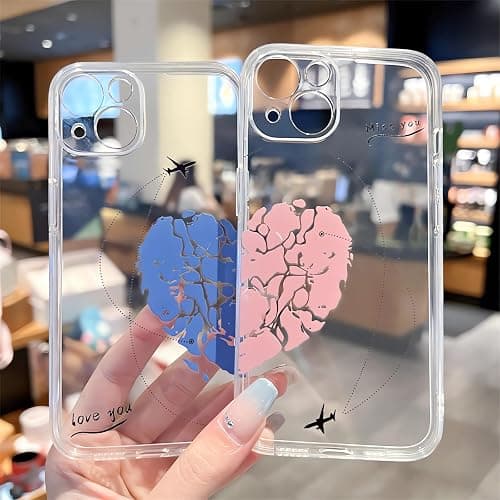 Awsaccy Cute Matching Phone Cases for Couples His and Her iPhone 14 Phone Case Cover Perfect Lover's Gift, Valentine Gift Love Set Gift for Her Him Boyfriend Girlfriend Pink thumbnail 5