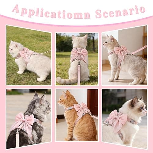 Tensho Pink Bow Cat Harness and Leash Set Escape Proof, Adjustable Kitten Harness with Leash, Bow Tie Cat Harness for Walking Outdoor - Soft Lightweight Harness for Small Dogs Cats Rabbits (S) thumbnail 8