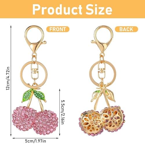 Hariendny Rhinestone Cherry Keychain Cute Sparkling Fruit Cherry Bag Charms thumbnail 5