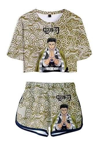 WANHONGYUE Anime Crop Top T Shirt and Shorts Set Women's 2 Piece Short Sleeve Outfits Girls Active Tracksuit - Image 1