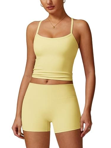OMEWEE Women's Yoga Outfits Backless Strappy Sports Bra and High waisted hip-lifting shorts Matching workout set - Image 1