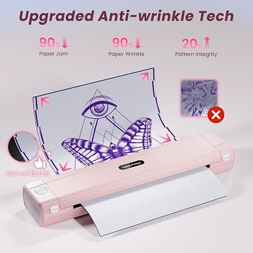 TATTMUSE 2025 New Version Tattoo Stencil Printer with 10pcs Transfer Paper, Wireless Thermal Tattoo Transfer Printer, Bluetooth Portable Tattoo Machine Compatible with Smartphone & Pad, Pink thumbnail 7