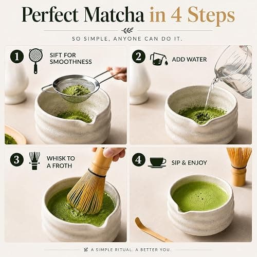BARISTA EMPEROR® MATCHA WHISK SET l PREMIUM 11pcs - Professional Matcha Kit Set with Matcha Bowl, Matcha Whisk, Milk Frother, Spoon, Sifter, Scoop, Stand, Cup, Tea Mat, Cloth - Matcha Bowl Set thumbnail 4
