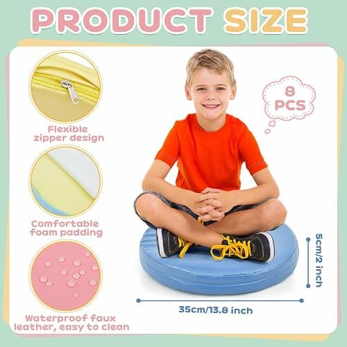 Juexica 8 Pcs Extra Thick Flexible Seating Floor Cushions Assorted Colored Floor Pillow Classroom Seat Cushions Soft Classroom Seating for Kids Learning Daycare School Chair(Macaron Color) - Macaron Color thumbnail 2