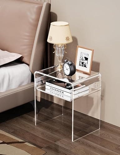 solaround Clear Acrylic End Table 2-Tier Bedside nightstand for Living Room Bedroom Home Decor (Clear) thumbnail 2