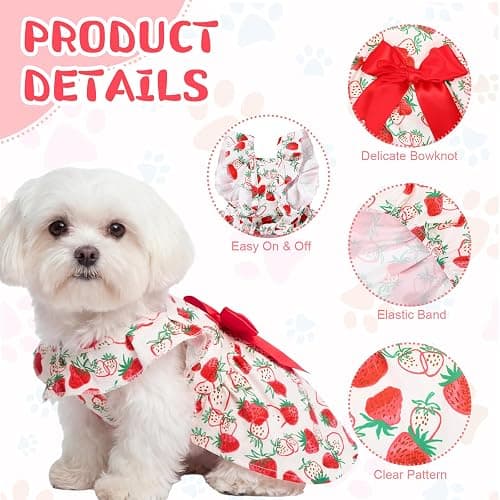 Abbylike 5 Pcs Dog Dress Floral Daisy Plaid Bowknot Dog Clothes Cute Summer Puppy Dresses Outfits Soft Apparel for Pets Cats Female (Pink Sweet,Small) thumbnail 2