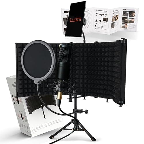 Glemoriol Microphone Isolation Shield with Phone Holder, Pop Filter & Desktop Stand – Sound Proofing Studio Setup for Enhanced Sound Quality | Home Recording, Podcast Equipment & Sound Production thumbnail 2