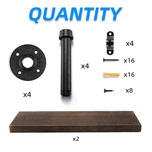 Home TZH Wall Mounted Floating Shelves, Floating Shelves with Industrial Pipe Brackets Set of 2 Rustic Wood Storage Shelf for Bedroom Living Room Bathroom Kitchen Office and More (2, Brown) thumbnail 3