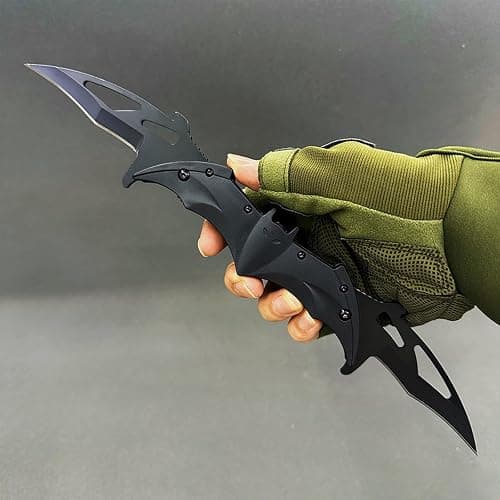 AZHU Twin Blade Knife, Folding Pocket with Clip, 12.4 Inches Stainless Steel Tactical Knife Bat Knives, Two Sharp Cut, Great Gift Idea for Comics Fans, Collectors (Black) thumbnail 3