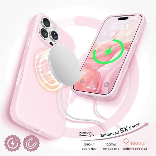 GOLBINBOX Magnetic for iPhone 16 Pro Case, Silicone Cover, Calke Pink | Compatible with MagSafe, Comfortable Grip, Soft Anti-Scratch Microfiber Lining, Slim Shockproof Protective Phone Case 6.3" thumbnail 3
