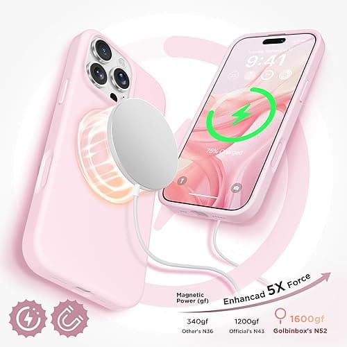 GolbinBox Magnetic for iPhone 16 Pro Case, Compatible with MagSafe, Screen Protector + Camera Lens Protector, Liquid Silicone Shockproof Protective Phone Case for iPhone 16 Pro 6.3", Chalk Pink thumbnail 4