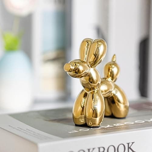 Aartihejoy Creative Gold Balloon Dog Statues Small Ceramic Animal Sculpture Modern Home Decor Living Room Desktop Decorations Bedroom Office Cabinet Ornament (Gold) thumbnail 6