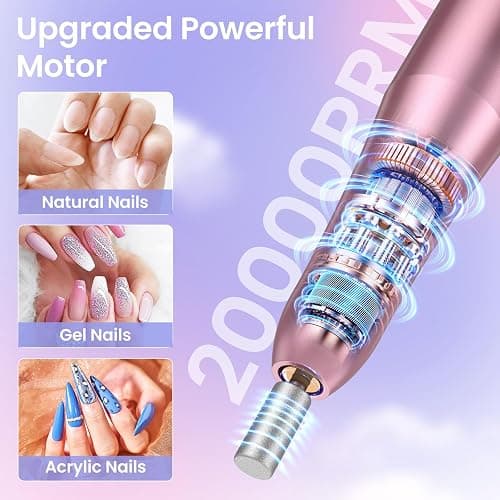 Electric Nail File, Professional Nail Drill Machine 20000RPM Adjustable Speed Manicure Pedicure Set, Low Vibration E File Electric Nail Drill for Gel Acrylic Nails for Beginner Girl Women Mum thumbnail 3