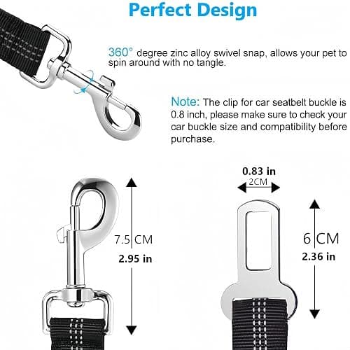 Aerkersun Dog Seat Belt for Car - Adjustable Dog Car Safety Harness, Elastic Cushioning Seatbelt Leash, Reinforced Metal Buckle Anti-Tangle Design, for Small and Medium Pets (Black) thumbnail 6