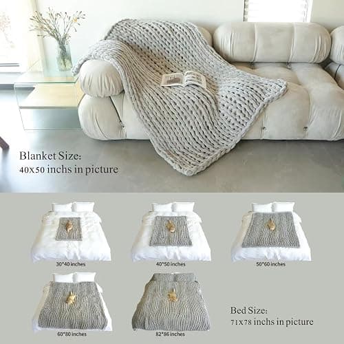 Maetoow Chenille Chunky Knit Blanket Throw （40×50 Inch）, Handmade Warm & Cozy Blanket Couch, Bed, Home Decor, Soft Breathable Fleece Banket, Christmas Thick and Giant Yarn Throws, Cream thumbnail 7