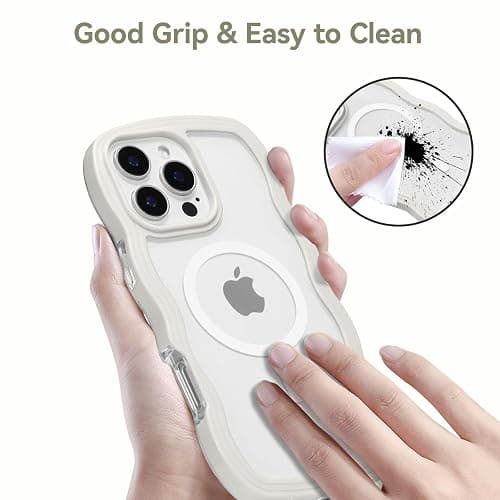 QLTYPRI Magnetic for iPhone 16 Pro Case Compatible with Magsafe, Cute Curly Wave Frame Clear Case for Girls Women, Transparent TPU Bumper Shockproof Protective Phone Cover - White thumbnail 4