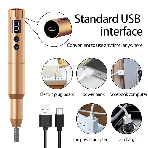 Nail Drill Kit Electric Rechargeable Set Cordless Nail Art Grinding Machine Compact Professional Nail File for Gel Manicure Pedicure Polishing Tool Household,Nail Removal Machine (Golden) thumbnail 9