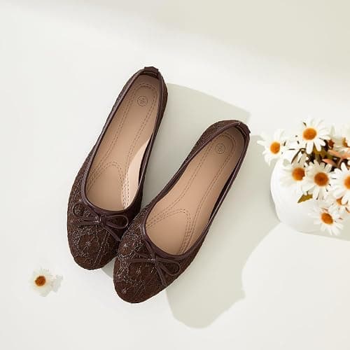 FINIWOR Womens Black Ballet Flats Shoes,Point Toe Shoes | comfortable dressy slip on casual flats with bow for women thumbnail 9