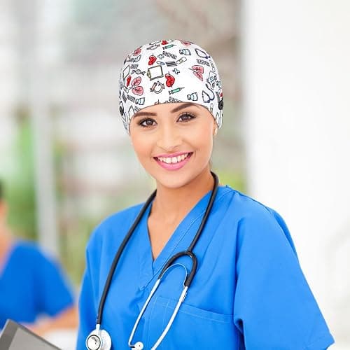 Unittype 4 Pcs Nurse Caps for Women Nursing Working Caps with Button and Sweatband Adjustable Elastic Scrub Hats for Dentist thumbnail 7
