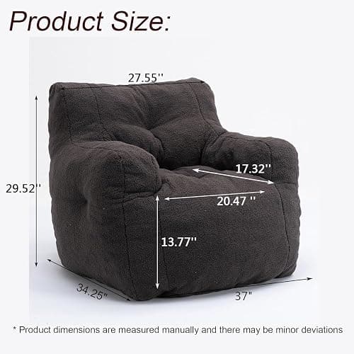 Recaceik Bean Bag Chairs, Tufted Soft Stuffed Bean Bag Chair with Filler, Fluffy Lazy Sofa, Imperial Lounger Giant Bean Bag Chair for Bedroom, Living Room, Dark Black thumbnail 2