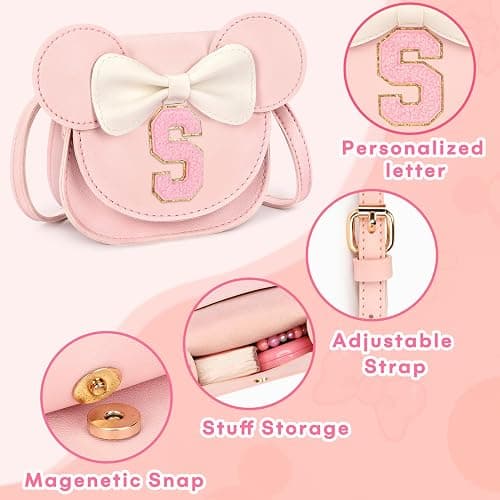 mibasies Toddler Purse Girl Gifts: Girls Birthday Gifts for 3-8 - Toys for Ages 2-4 Girls Mouse Ears Purse, Pink, Letter S thumbnail 7