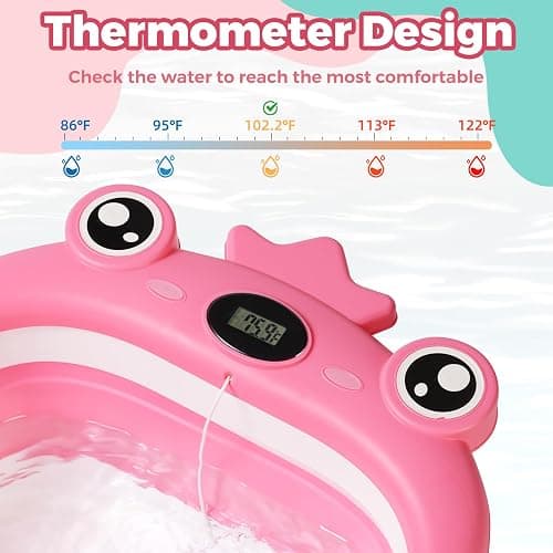 Baby Bathtub for Infant to Toddler,Collapsible Baby Bath Tub with Soft Cushion & Thermometer,Space Saving Foldable & Travel Newborn Bathtub 0-36 Months (Beige, Frog) thumbnail 4