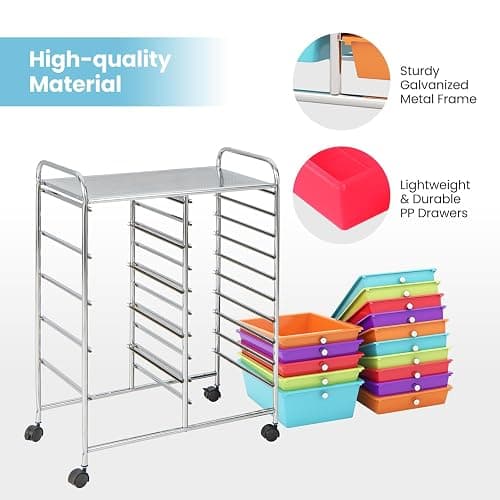 Giantex 15-Drawer Organizer Cart Office School Storage Cart Rolling Drawer Cart for Tools, Scrapbook, Paper (Multicolor) thumbnail 6
