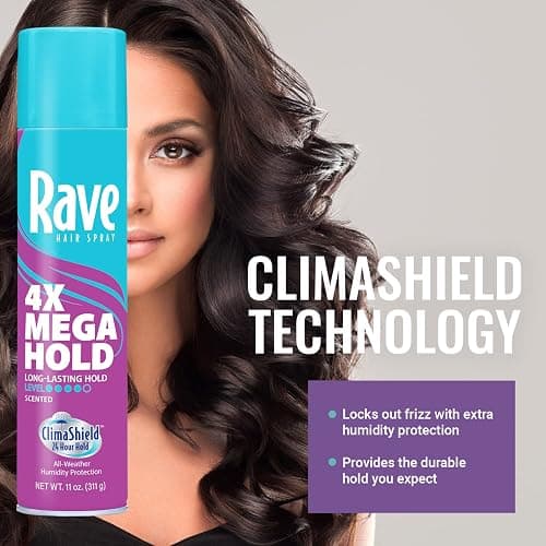 Rave 4X Mega Long-Lasting Firm Hold Scented Hair Spray for Heat Protection, Volume and Shine - ClimaShield for Extra Humidity & Minimizes Frizz thumbnail 7