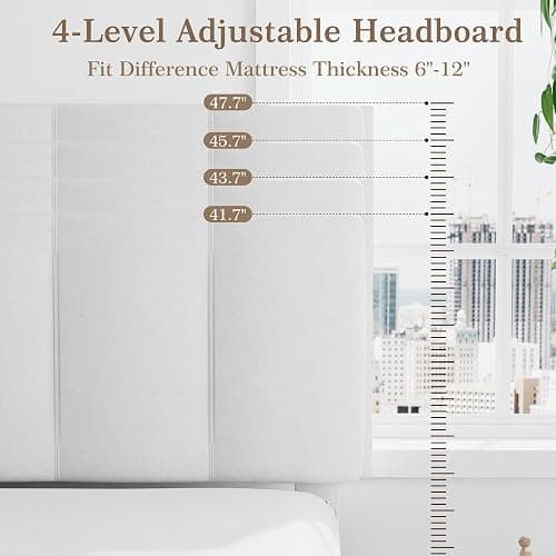 VECELO Twin Bed Frame with Upholstered Headboard, Heavy-Duty Platform Bedframe with Strong Wooden Slats Support, No Boxing Spring Needed, Pure White - Pure White - Twin - Platform thumbnail 6