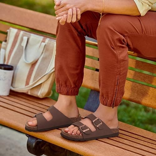 Litfun Women's Cork Footbed Sandal Summer Slip On Slide Sandals with Adjustable Buckle thumbnail 2