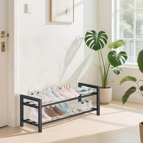 Detsuk 2-Tier Expandable Shoe Rack (17.5"-30.7") – Adjustable Heavy-Duty Metal Shoe Organizer Shelf for Closet, Entryway, Mudroom & Garage – Durable Freestanding Storage, Black thumbnail 2