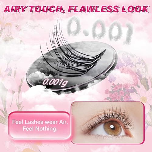 PROLASHBEAUTY Natural Lash Clusters Kit Wispy Lash Clusters Venus Ultra Thin Invisible Band Eyelash Clusters Kit Used 10 times with Clear Lash Bond and Seal Tweezer Remover (Venus Kit, 8-16mix) thumbnail 2
