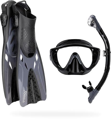 Cressi Snorkeling Set- Short Adjustable Fins, Silicone Mask, and Dry Snorkel- Compact for Travel- Tino Adventure Set- Designed in Italy - Small-Medium - Black/Graphite - Image 1