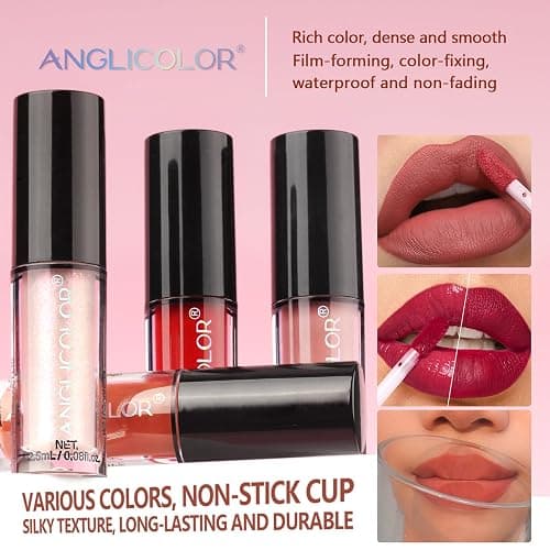 Anglicolor Lip Gloss Long-Lasting,Lipstick Set Highly Pigmented,Pink Lip Gloss Non-Stick Cup,Lip Gloss Set,Easy Application,Smooth Application,Not Flake Off,12 Colors,Vegan & Cruelty-Free (12Color) thumbnail 2