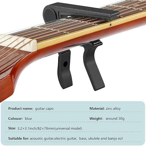 Quick Change Capo for 6-String Acoustic & Electric Guitars, Classical Guitar & Ukulele - Black thumbnail 2