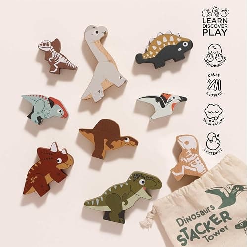 Le Toy Van Wooden Jurassic Stacking Dinosaurs & Bag, 18m+ thumbnail 5