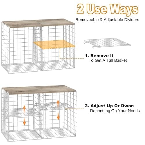 2 Pack Closet Shelf Organizer, Closet Organizers and Storage Shelves With Adjustable Dividers, Stackable Storage Bins Baskets For Clothes Sweaters Jeans Jackets, With Wooden Board, 8 Compartments thumbnail 8