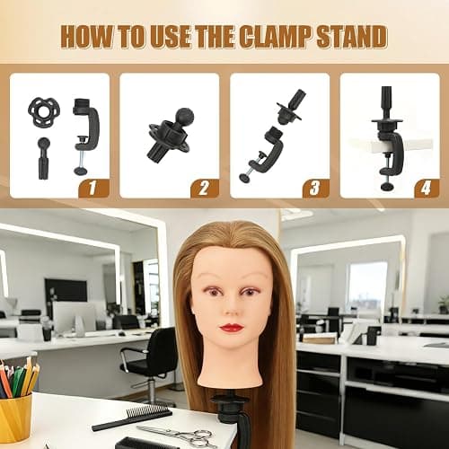 Mannequin Head with 80% Human Hair Face Mannequin Head for Hair styling Practice - Curling, Braiding, Cutting Multiple Hair Colors with Table Clamp Stand for Kids and Professionals 28inch thumbnail 8