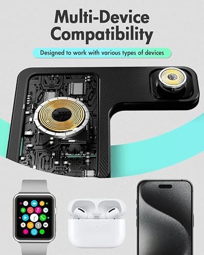 Wireless Charger iPhone Charging Station: 3 in 1 Charger Stand Multiple Devices for Apple - iPhone 16e 16 15 14 Pro Max 13 12 11 - Watch 10 9 8 7 6 5 4 3 2 SE and Ultra Series - Airpods 4 3 2 Pro - Black thumbnail 7