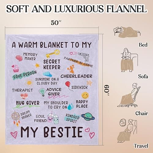 Best Friend Birthday Gifts for Women, Purple Bestie Gifts for Women | Best Friend Blanket 60"x 50", Friendship Gift for Woman, BFF - Soul Sister Gift for Woman, Christmas day for BestFriend thumbnail 3