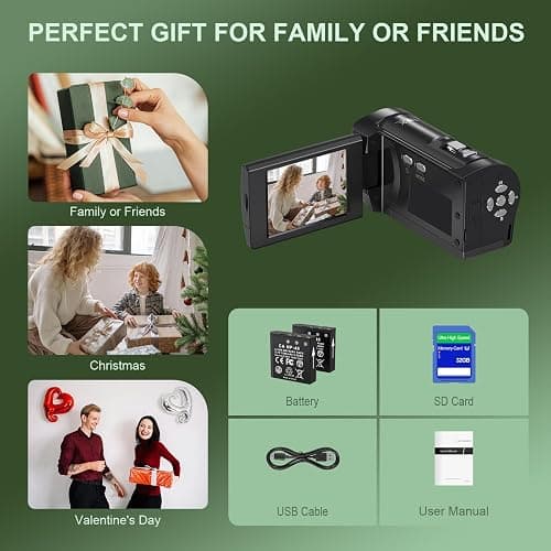 Tixeuo 2.7K Video Camera Camcorder QHD 50MP YouTube Vlogging Camera 16X Digital Zoom Webcam 270 Degree Rotation Screen Camcorders with 32G SD Card and 2 Batteries Recording While Charging thumbnail 7