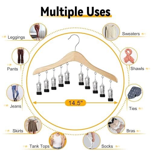 SNUVID Legging Organizer for Closet, Wooden Yoga Pants Hangers 2 Pack with 10 Clips Holds 20 Leggings, Space Saving Hanging Closet Organizer, Closet Organizers and Storage, Dorm Room Organization thumbnail 3