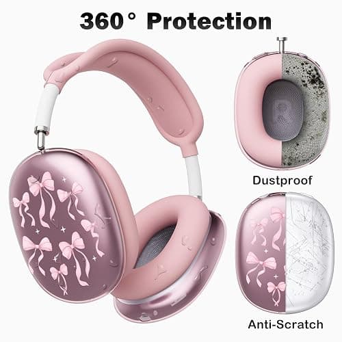 BlHMCASE Headphone Cover for AirPods Max, Cute Kawaii Ribbon Bow Clear Ear Cups Covers, Pink Silicone Ear Pad Case Headband Cover for Apple AirPods Max thumbnail 3